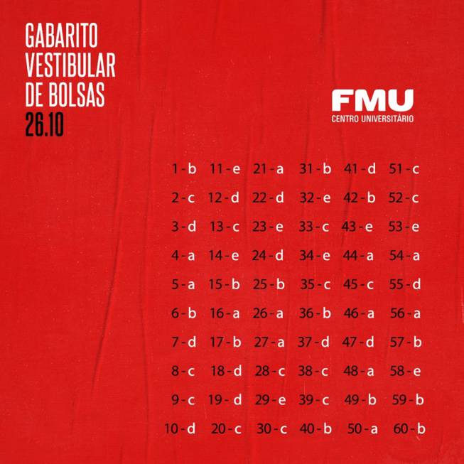 Gabarito vestibular FMU - prova 26/10