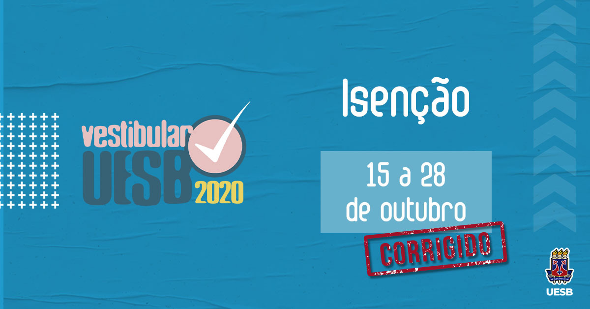 De acordo com o Edital 189/2019, aqueles que desejam solicitar a gratuidade da taxa do Vestibular UESB 2020 devem se inscrever no período de 15 a 28/10/