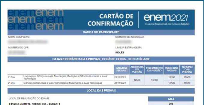 Como imprimir o Cartão de Confirmação do Enem 2021