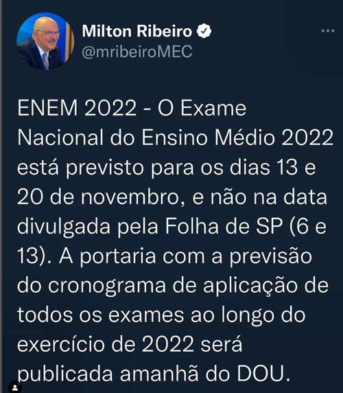 Datas enem 2022